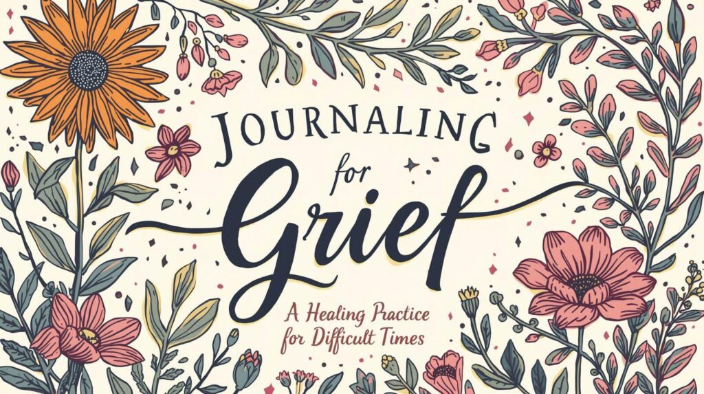 Open notebook with a candle and dried flowers, symbolizing journaling for grief and emotional healing